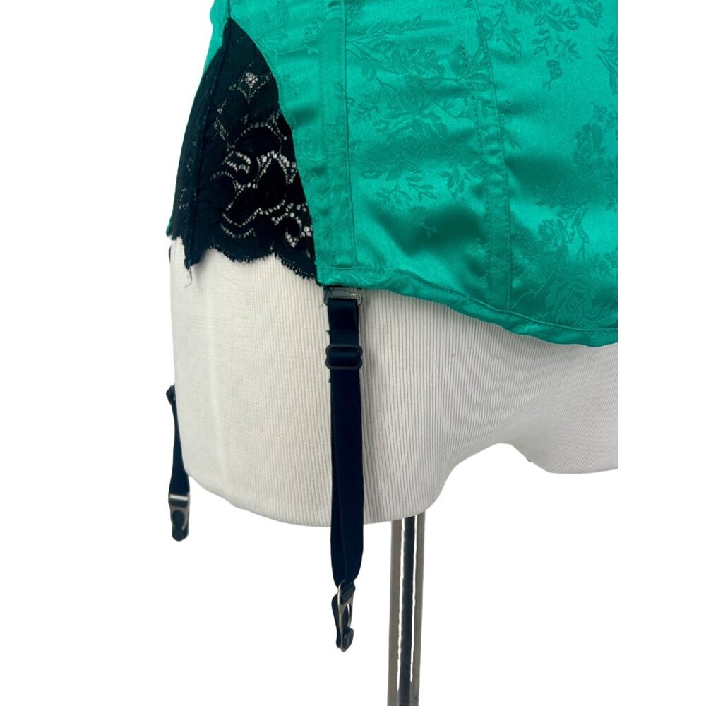 VTG Frederick's Green Brocade Corset Garter Burlesque Coquette Whimsigoth Y2K - Picture 7 of 15